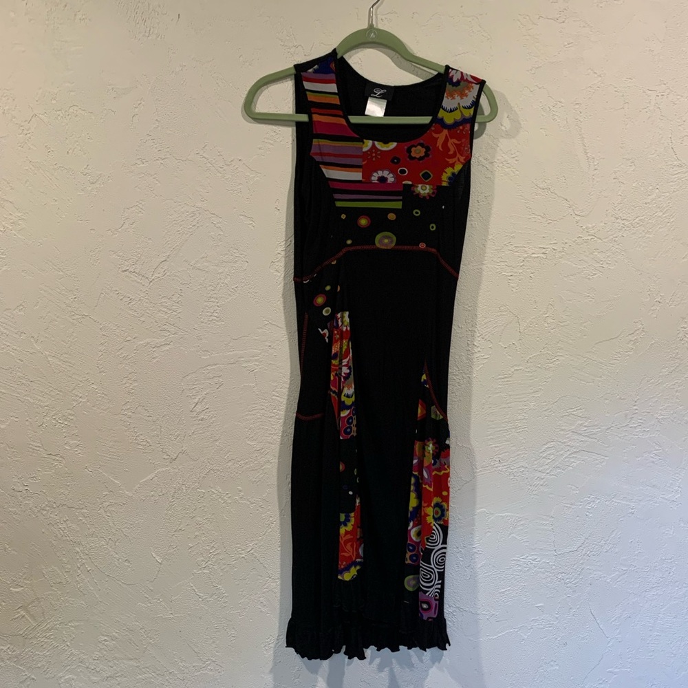 Libra dress, black with colorful design
